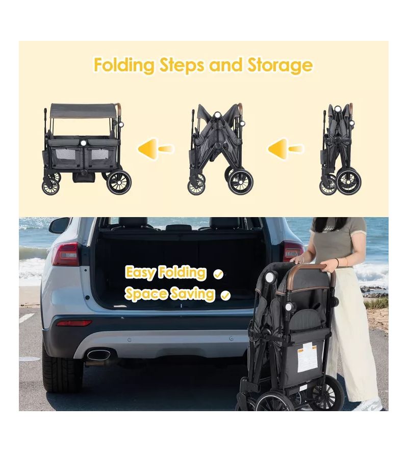 Baby All-Terrain Wagon Stroller for Two with Canopy, Snack Tray, Storage and Shock-Absorbing Wheels