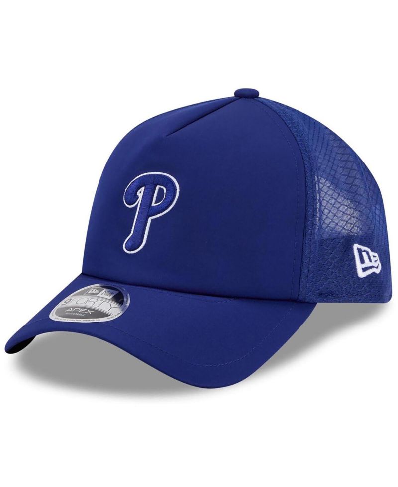Men's Royal Philadelphia Phillies 2026 Batting Practice Apex 9FORTY Adjustable Trucker Hat