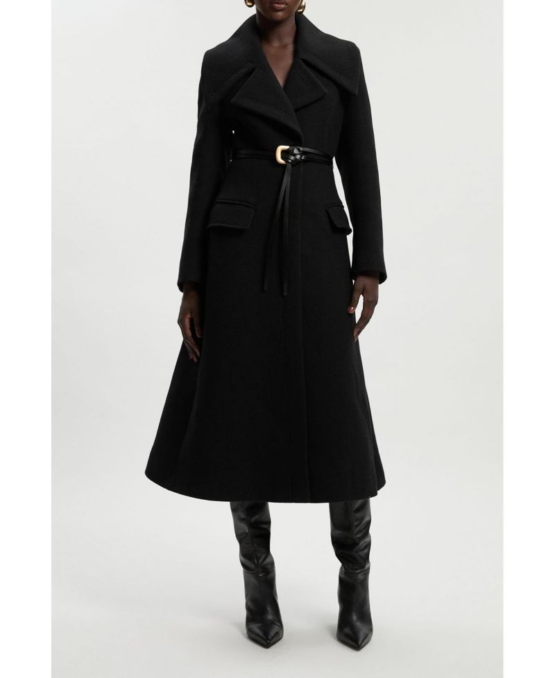 Women's Wool Shawl Collar Belted Midi Coat
