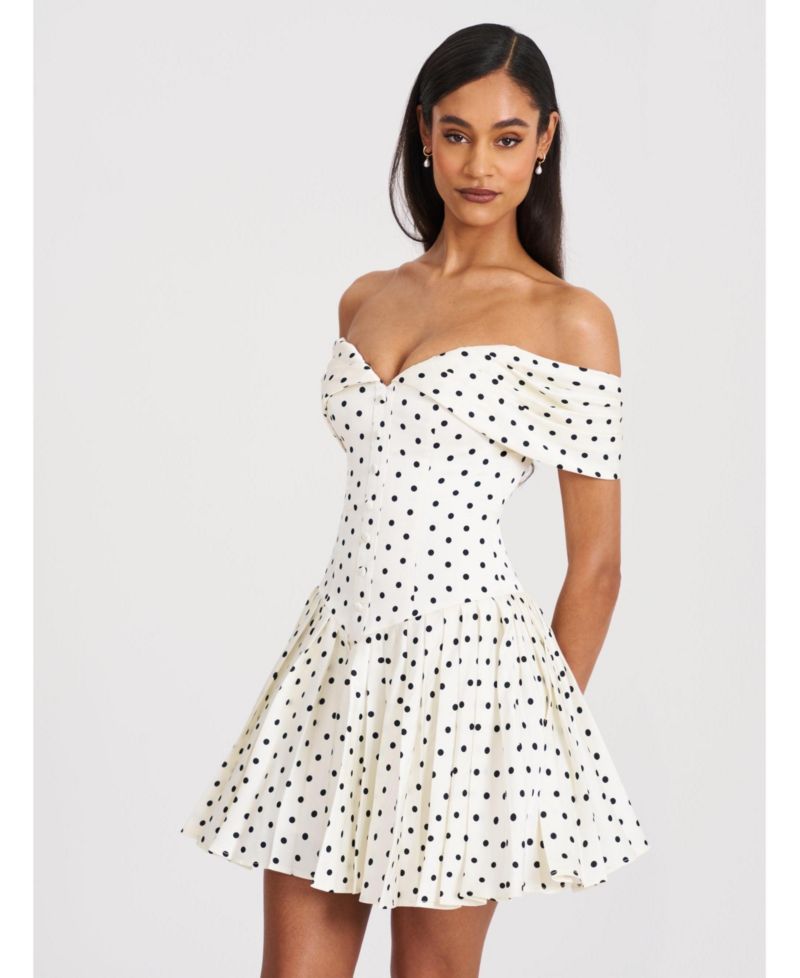 Women's Edeline Polka Dot Off-shoulder Pleated Mini Dress