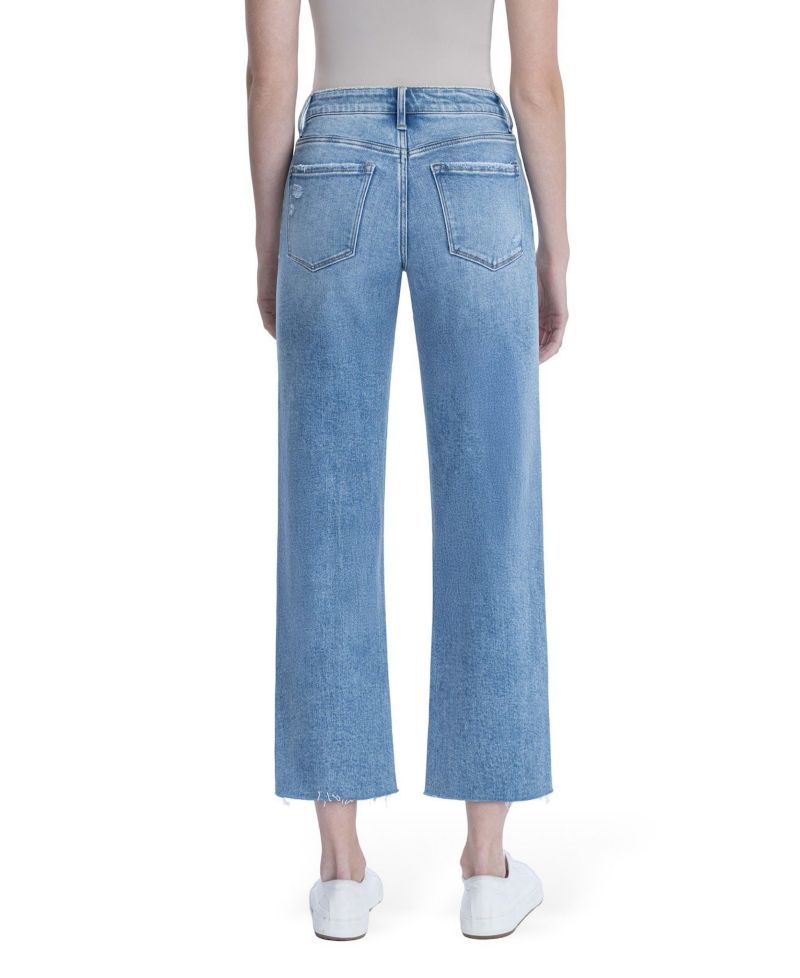 Women's High Rise Raw Hem Crop Slim Wide Leg Jeans