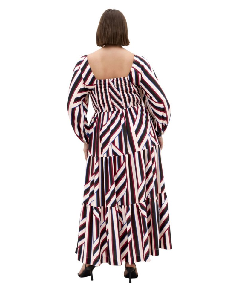 Plus Size Long-Sleeve Stripe Shirred Maxi Dress