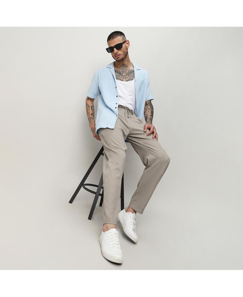 Men's Light Blue Self-Design Block Shirt
