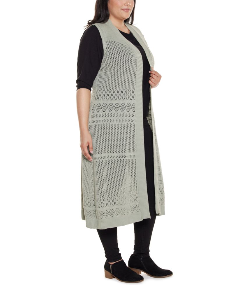 Plus Size Pointelle Sleeveless Duster Cardigan