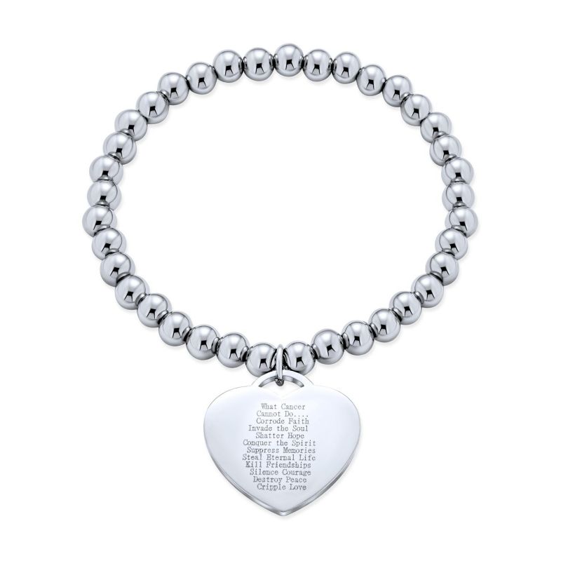 Breast Cancer Survivor Pink Ribbon Stretch Bead Bracelet with Message Poem