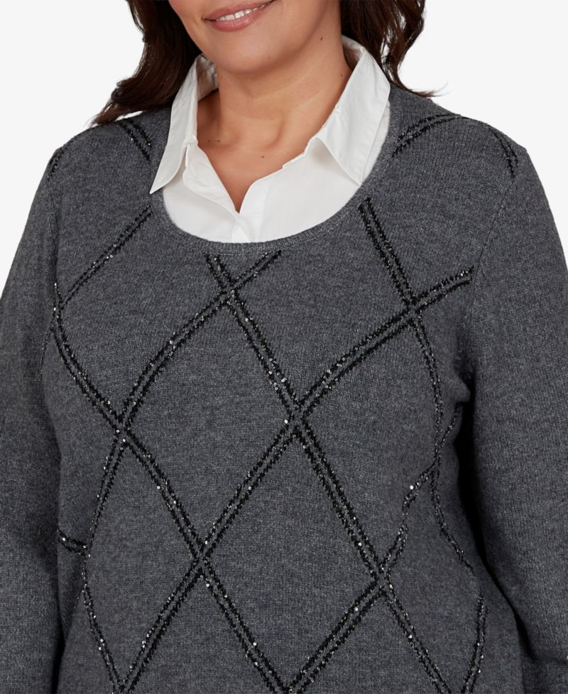 Plus Size Sequin 3/4-Length Sleeve Sweater