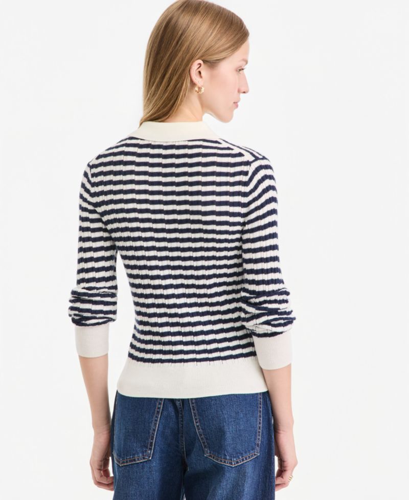 Women's Lightweight Long Sleeve Ribbed Polo Sweater