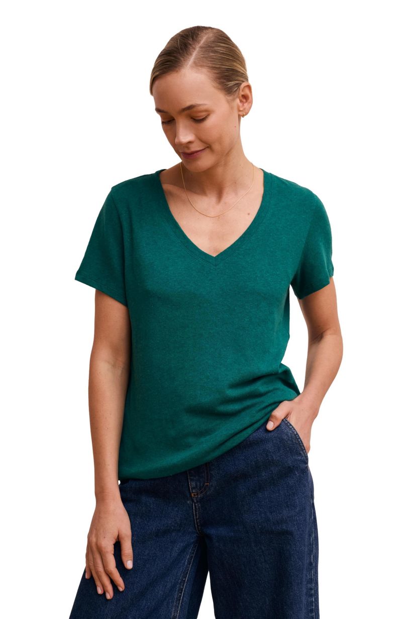 Women's Relaxed V-Neck Linen Blend T-Shirt