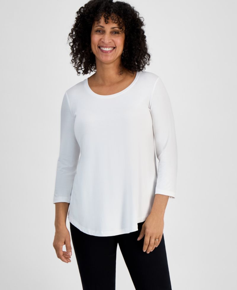 Petite 3/4-Sleeve Scoop Neck Top