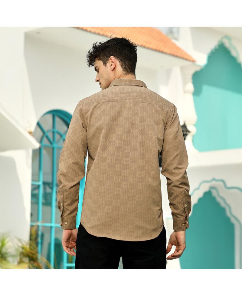 Men's Ash Brown Grid-Check Tactile Shirt