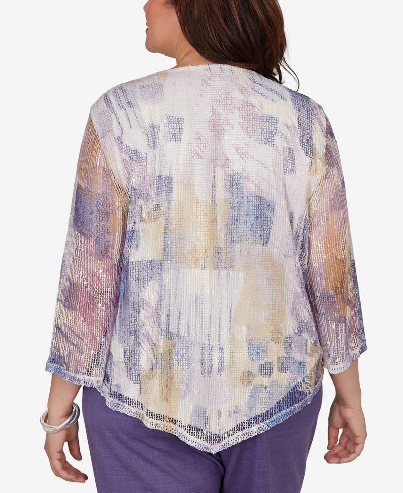 Plus Size Grand Bazaar Stained Glass Mesh Top with Necklace