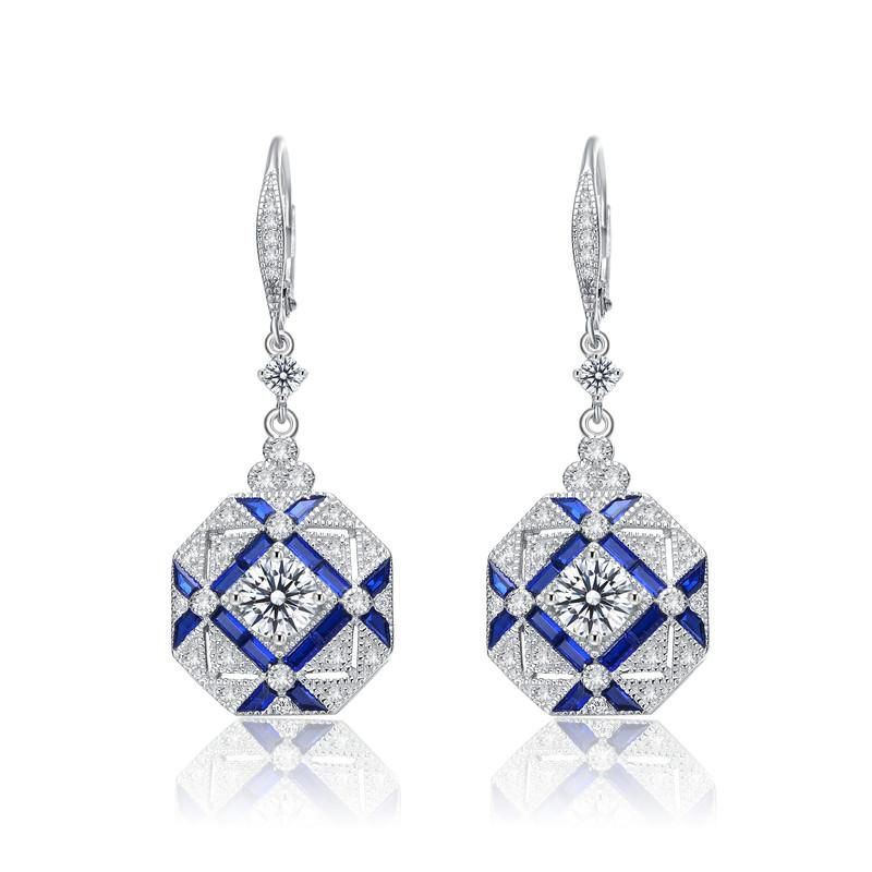 White Gold Plated Geometric CZ Statement Drop Earrings