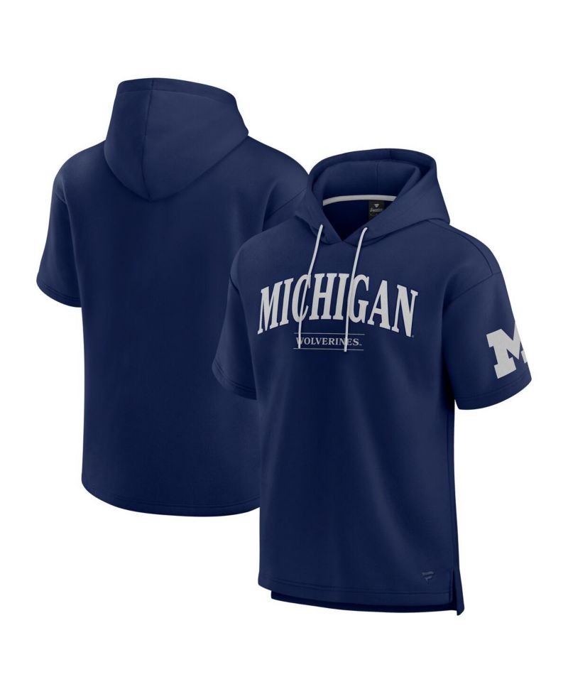 Men's Navy Michigan Wolverines Ready Short Sleeve Pullover Hoodie