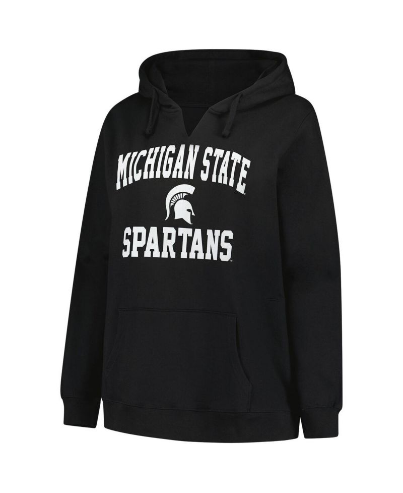 Women's Black Michigan State Spartans Plus Size Heart & Soul Notch Neck Pullover Hoodie
