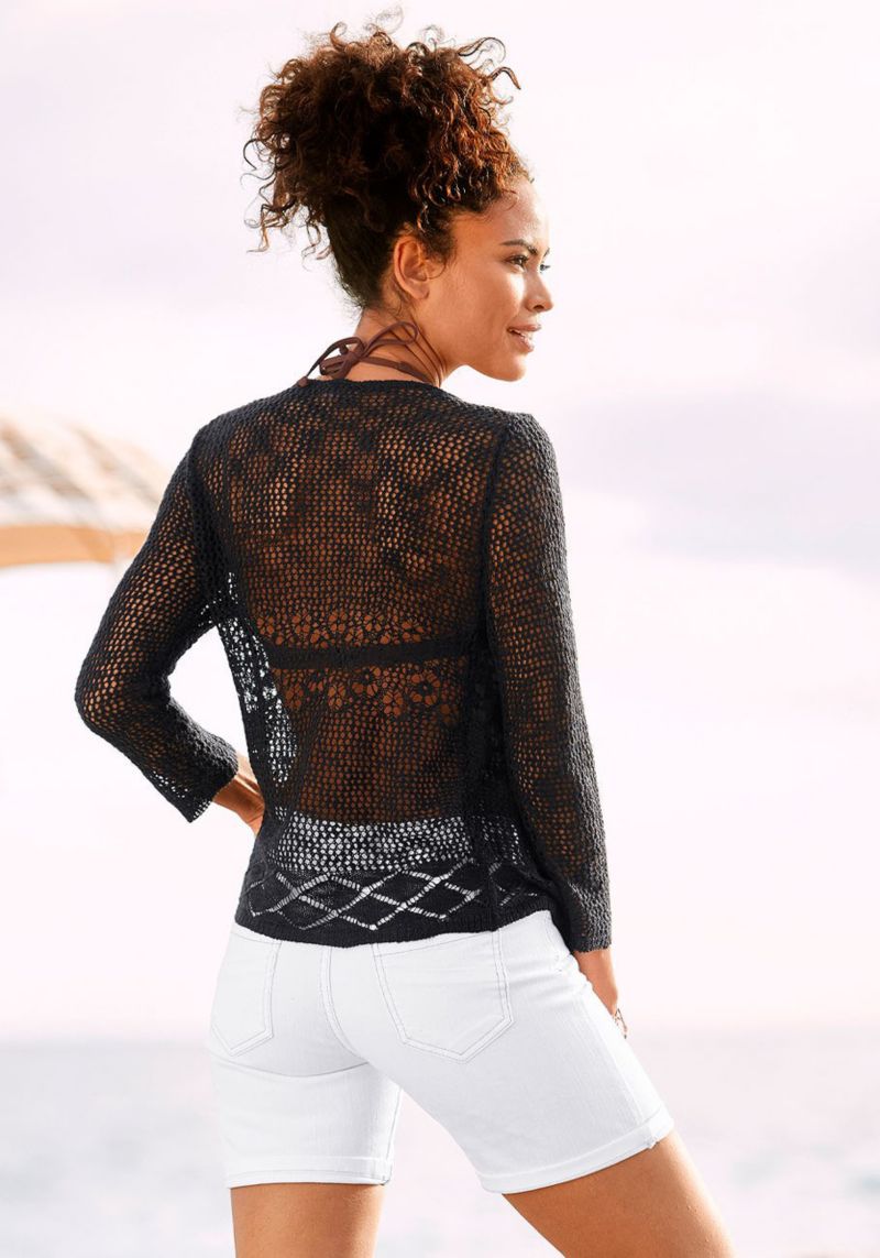 Women's Printed Open Work Crochet Everyday Comfort Cardigan
