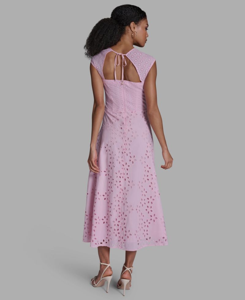 Women's Sweetheart Neck Keyhole Eyelet Maxi Dress