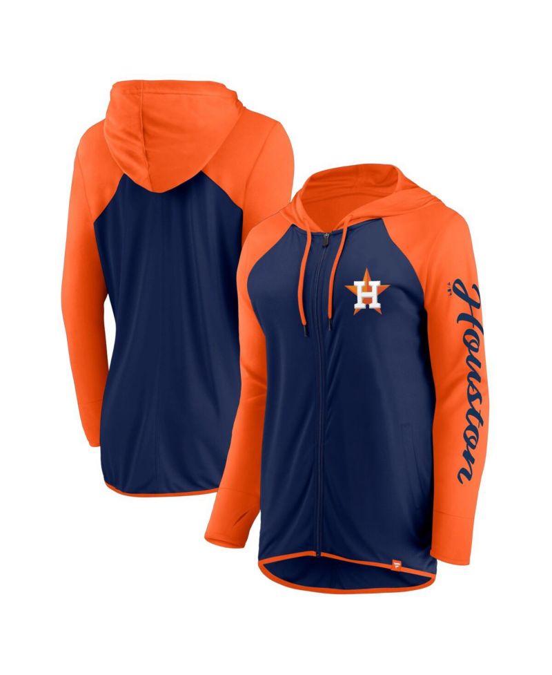 Women's Navy/Orange Houston Astros Script Sleeve Full-Zip Hoodie