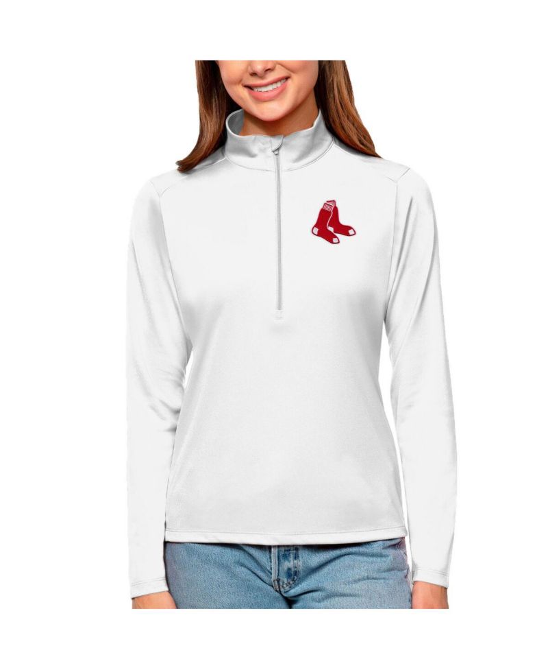 Women's White Boston Red Sox Tribute Quarter-Zip Pullover Top