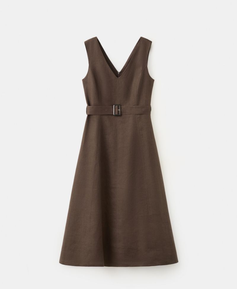 Women's Belt Linen Midi-Dress