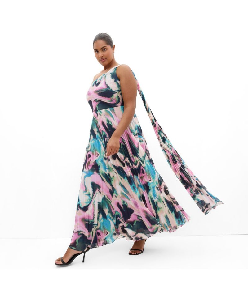Plus Size Eloura One-Shoulder Rippled-Print A-Line Maxi Dress