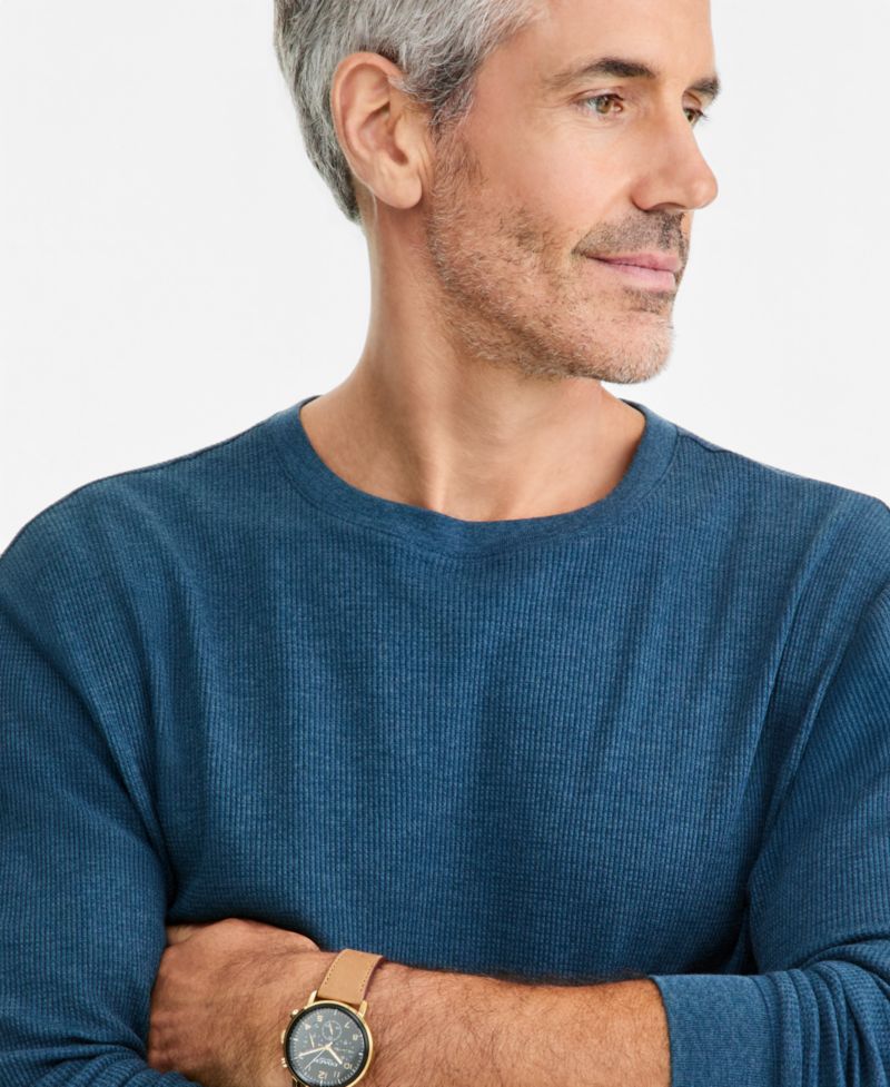 Men's Thermal Long-Sleeve Ribbed Crewneck Sweater