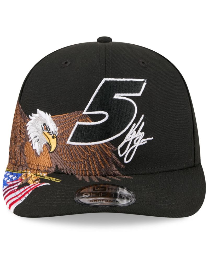 Men's Black Kyle Larson Patriotic Eagle Flag A-Frame 9FIFTY Snapback Hat
