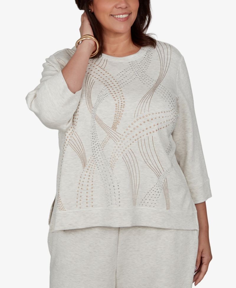 Plus Size 3/4-Sleeve Crewneck Knit Top