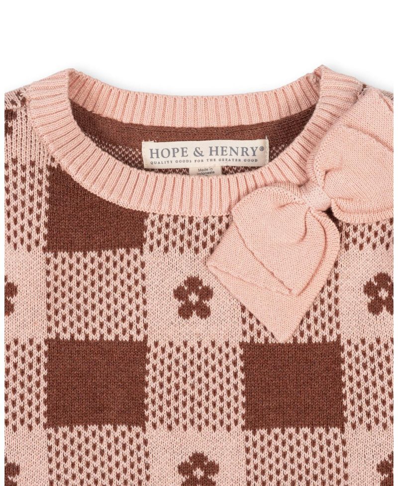 Little and Big Girls' (XXS-L) Organic Bow Detail Intarsia Sweater