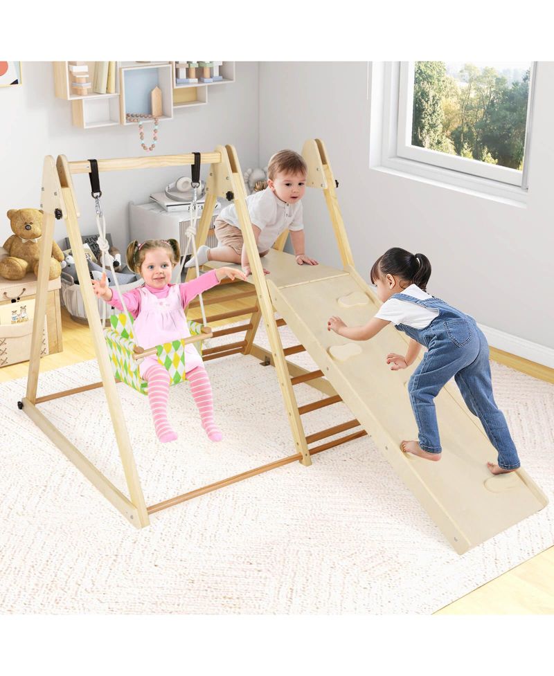4-in-1 Indoor Jungle Gym with Baby Swing, Climber, Ladder and Resting Platform
