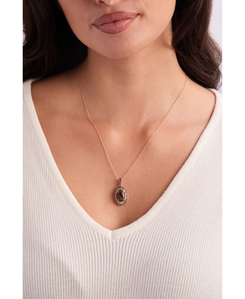 Aquadite (4 ct. t.w.) Nude Diamond (1/3 ct. t.w.) & Chocolate Diamond (3/8 ct. t.w.) Pendant Necklace Set in 14k Rose Gold, 20"