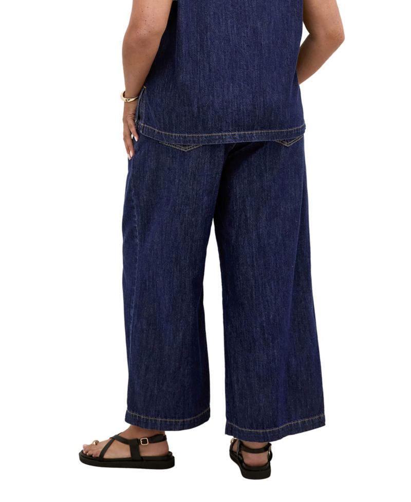 Plus Size Tilly High-Rise Wide-Leg Elastic-Back Cotton Denim Pants