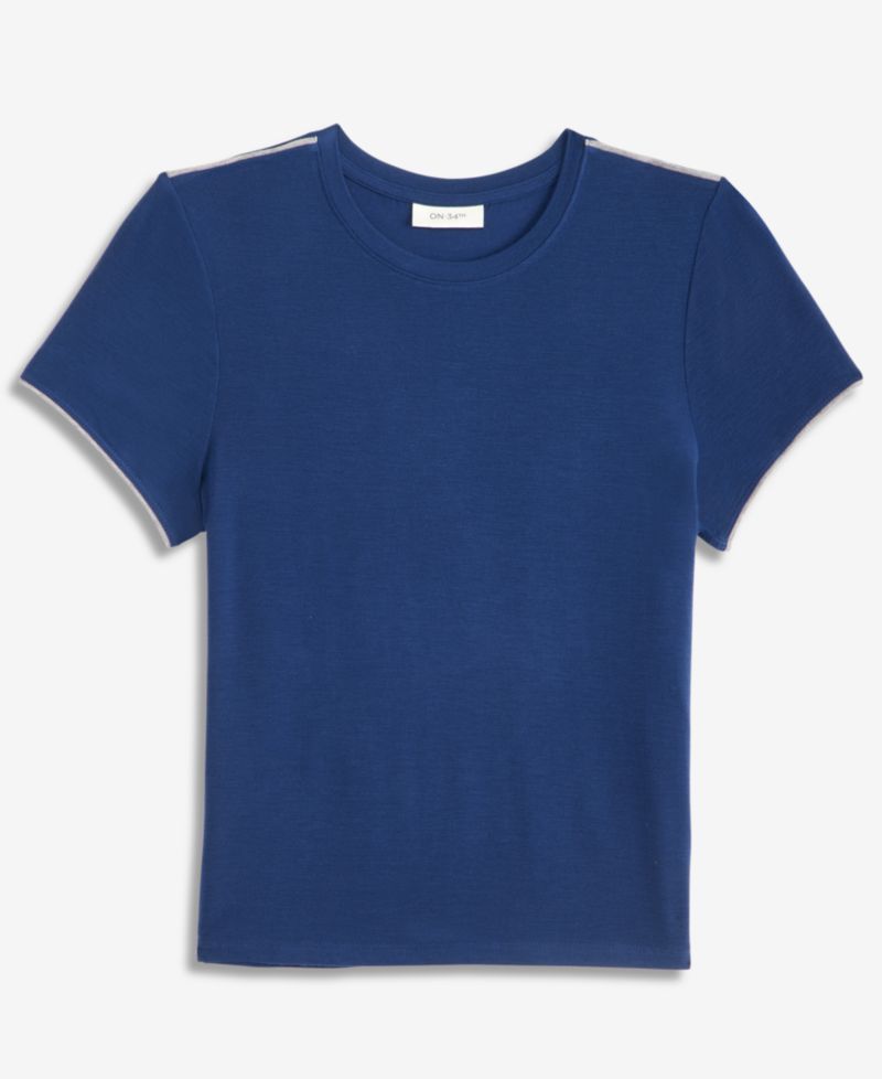Plus Size Piped Tissue Jersey Layering Crewneck T-Shirt