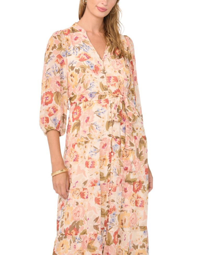Women's Floral Long-Sleeve Tiered Maxi Dress