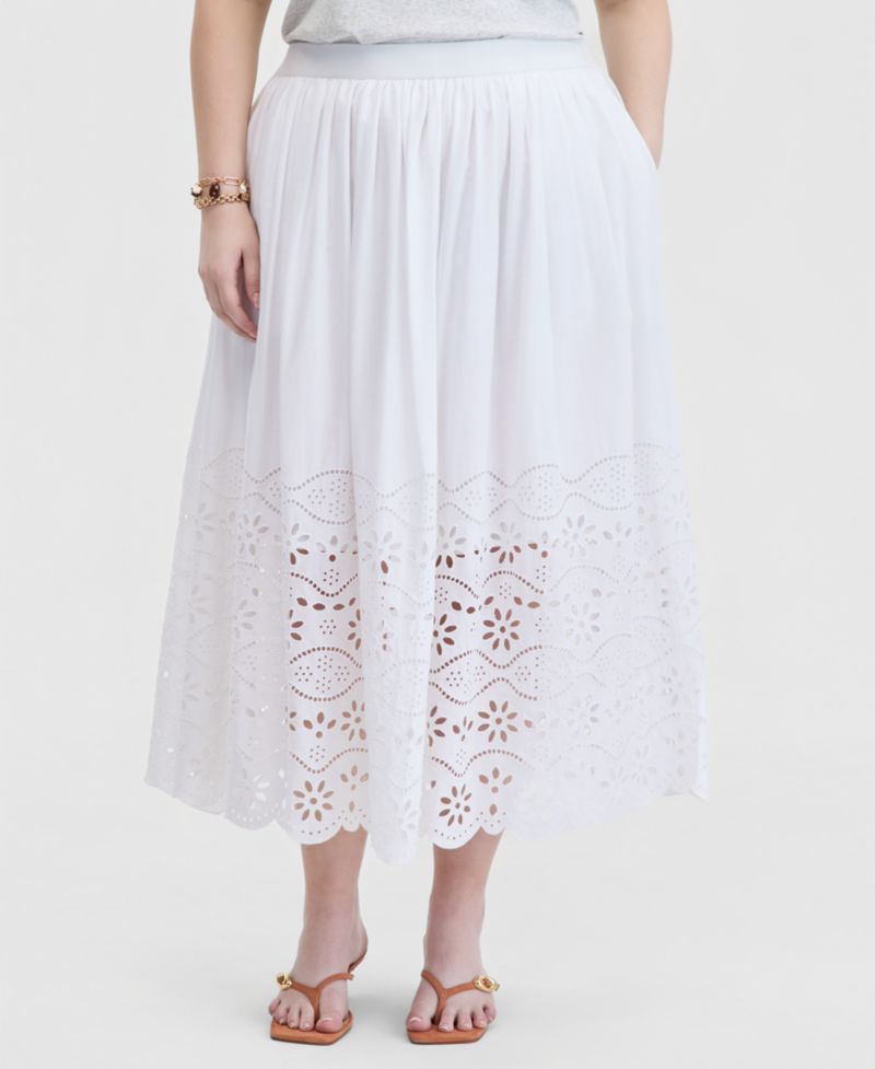 Trendy Plus Size Eyelet-Embroidered Midi Skirt