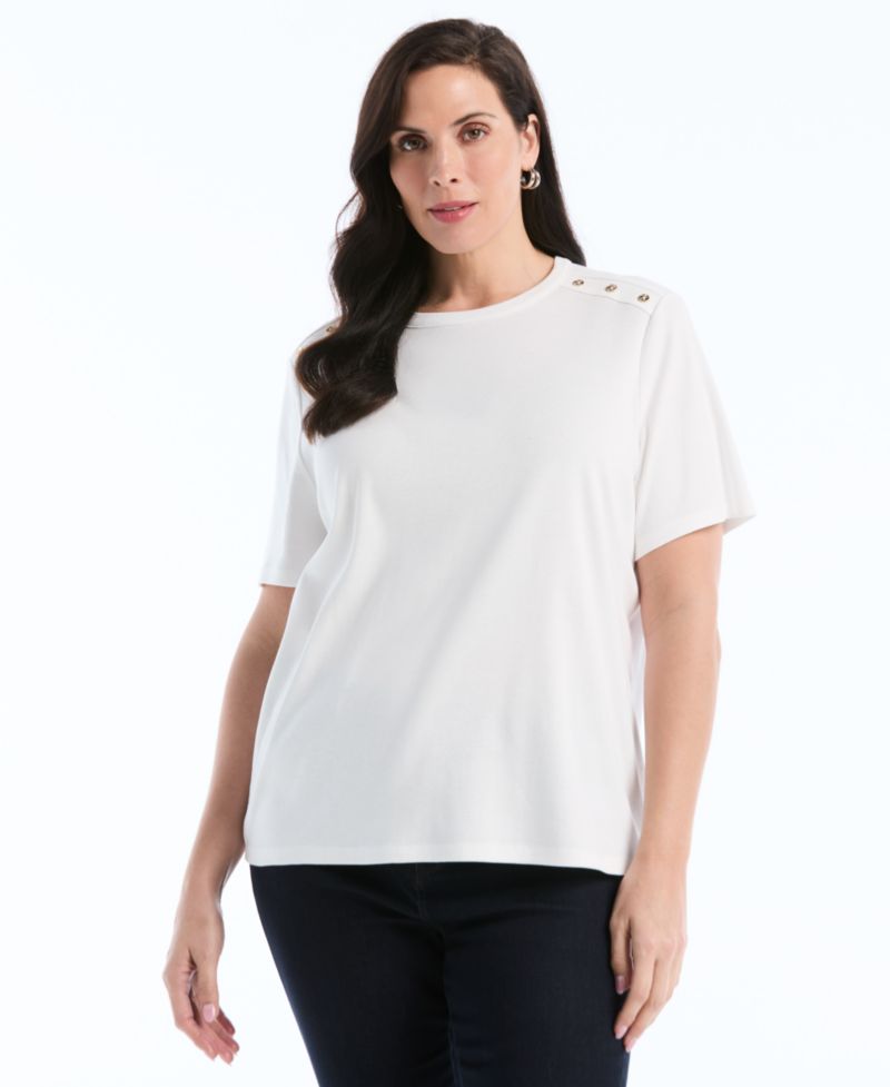 Petite Button Detail Short-Sleeve Top