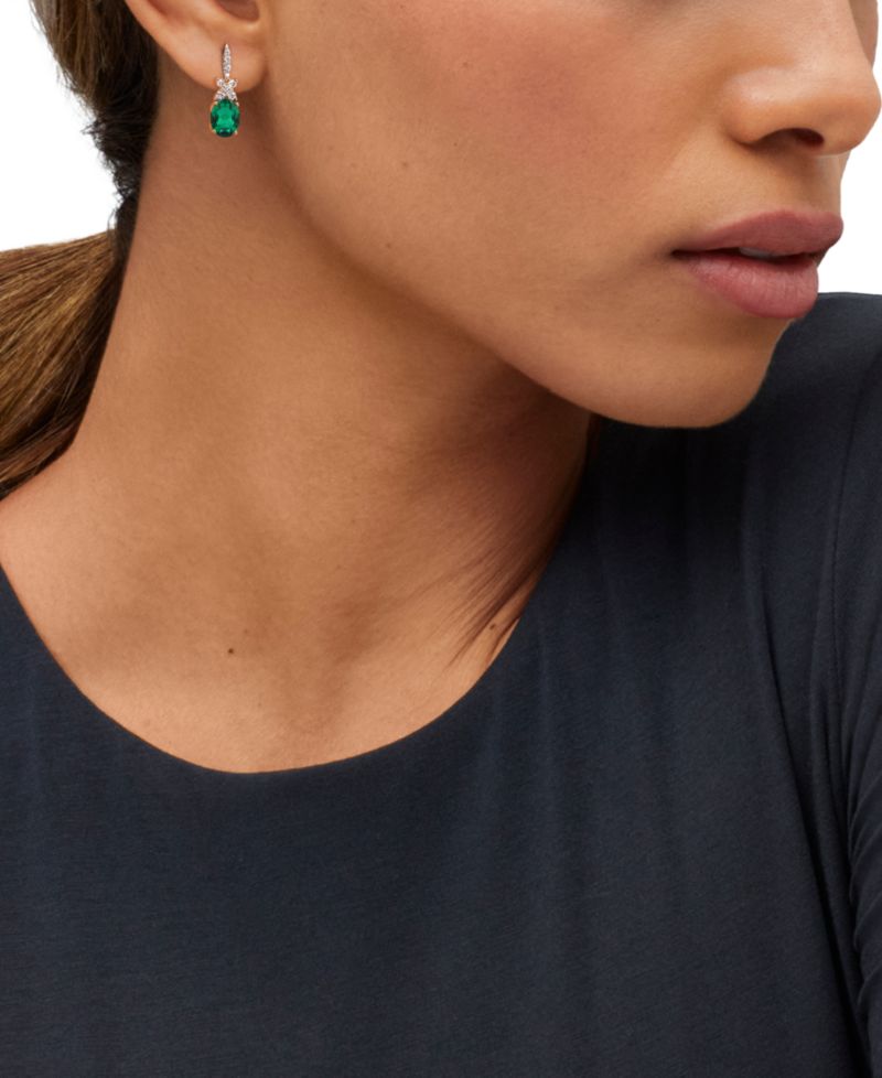Lab-Grown Ruby (4-1/5 ct. t.w.) & Lab-Grown Diamond (1/2 ct. t.w.) Drop Earrings in 14k Yellow Gold (Also available in Lab-Grown Emerald and Lab-Grown Sapphire)