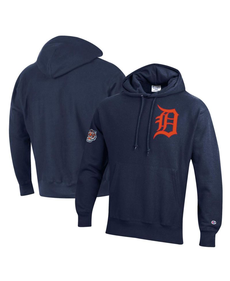 Men's Navy Detroit Tigers Reverse Weave Chenille Hoodie