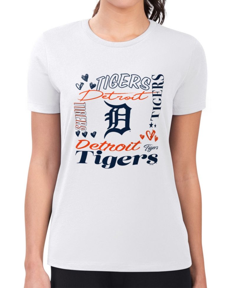 Women's White Detroit Tigers Super-Slim Fit Lightweight Collage Team Graphic Crew Neck T-Shirt