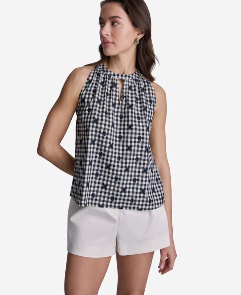 Women's Gingham Halter Neck Sleeveless Top