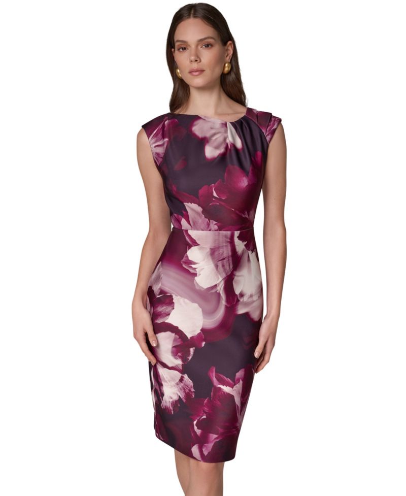Women's Floral-Print Asymmetric-Neck Sheath Dress