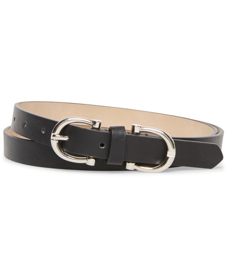 Women's Black & Cognac Faux Leather 2 Piece Belt Set