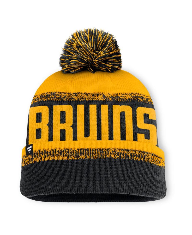 Men's Black/Gold Boston Bruins Fundamentals Thrive Cuffed Pom with Knit Hat