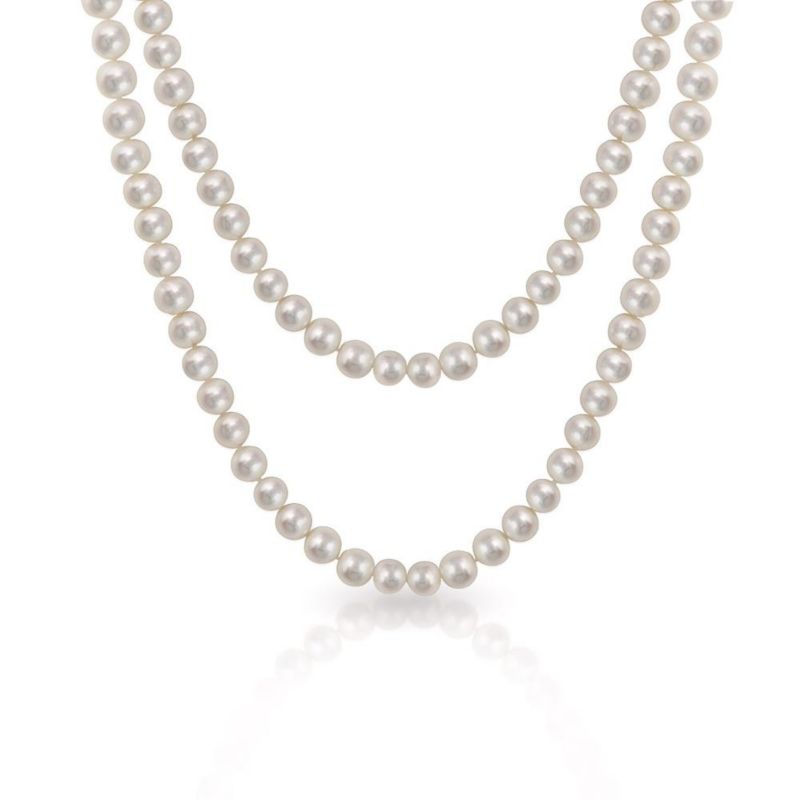 White Freshwater Pearl Endless Strand Necklace Long Double Wrap 36"