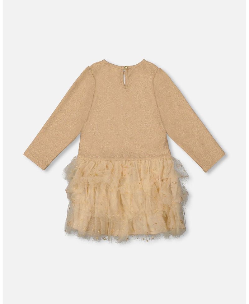 Girl Glittering Mesh Skirt Party Dress Beige - Toddler|Child