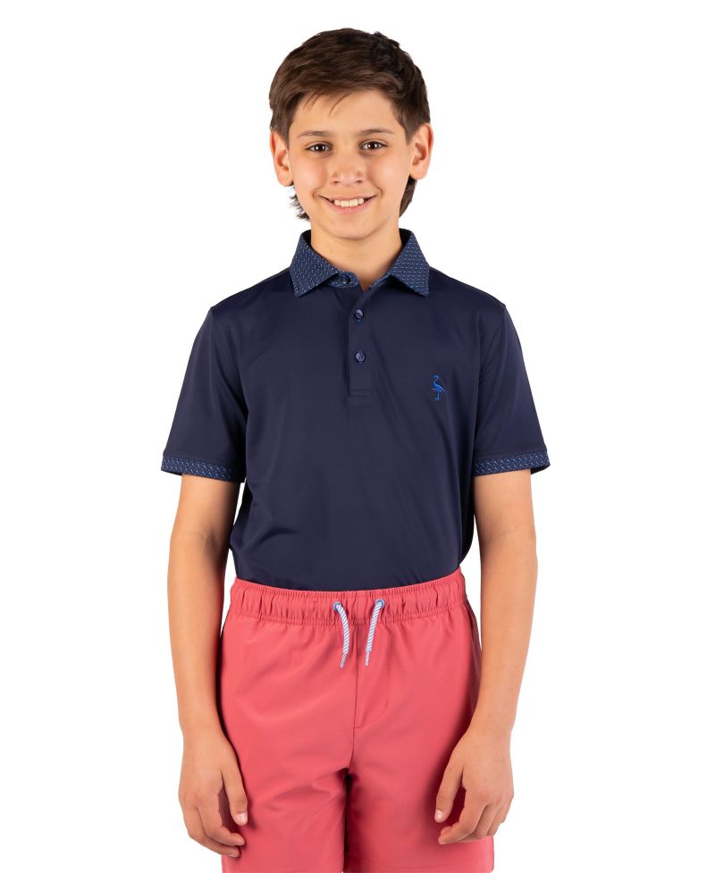 Boys Micro Perforated Polo With Printed Collar And Sleeve Trim