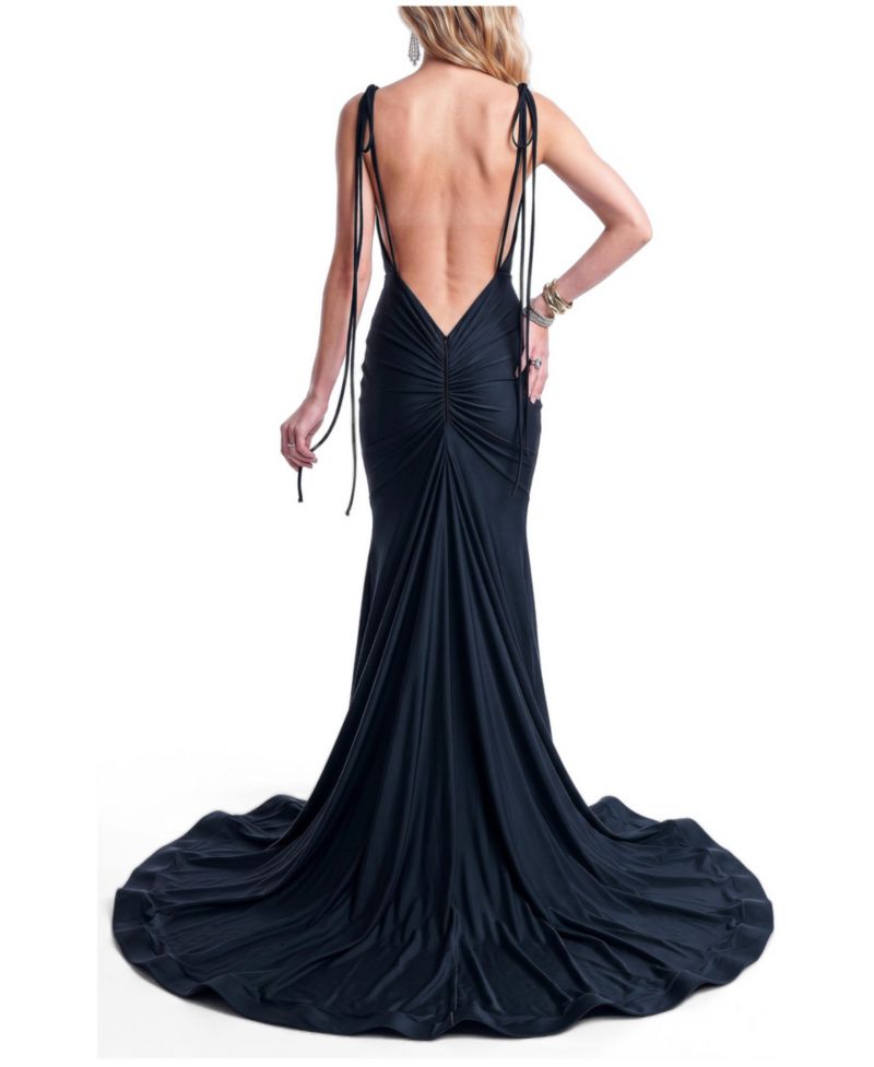 Women's Mermaid Plunging V-Neck Tie-Strap Gown