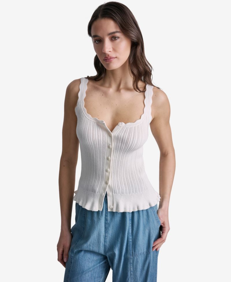 Women's Ribbed Button-Front Scoop Neck Tank Top