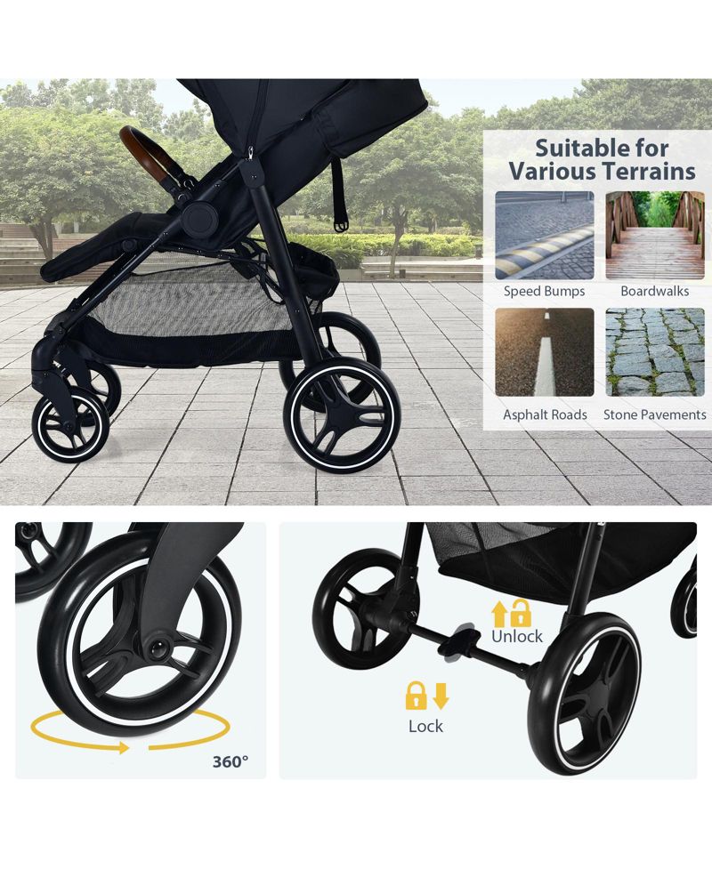 5-Point Harness Lightweight Infant Stroller with Foot Cover and Adjustable Backrest