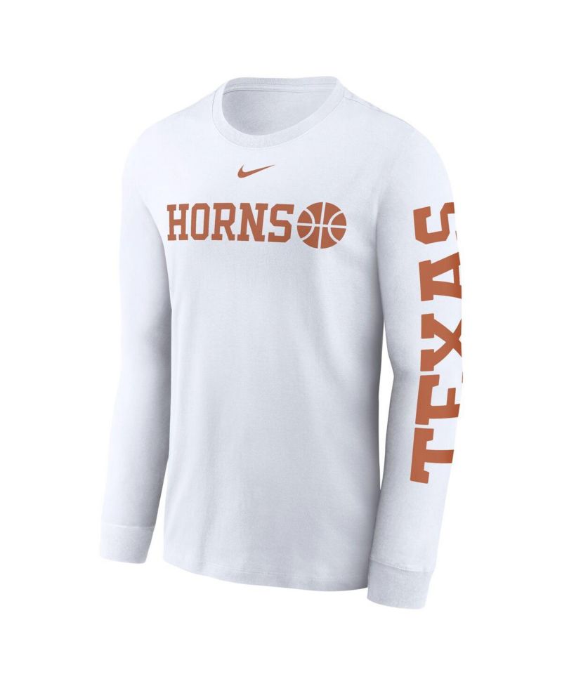 Men's White Texas Longhorns Basketball Icon Two-Hit Long Sleeve T-Shirt