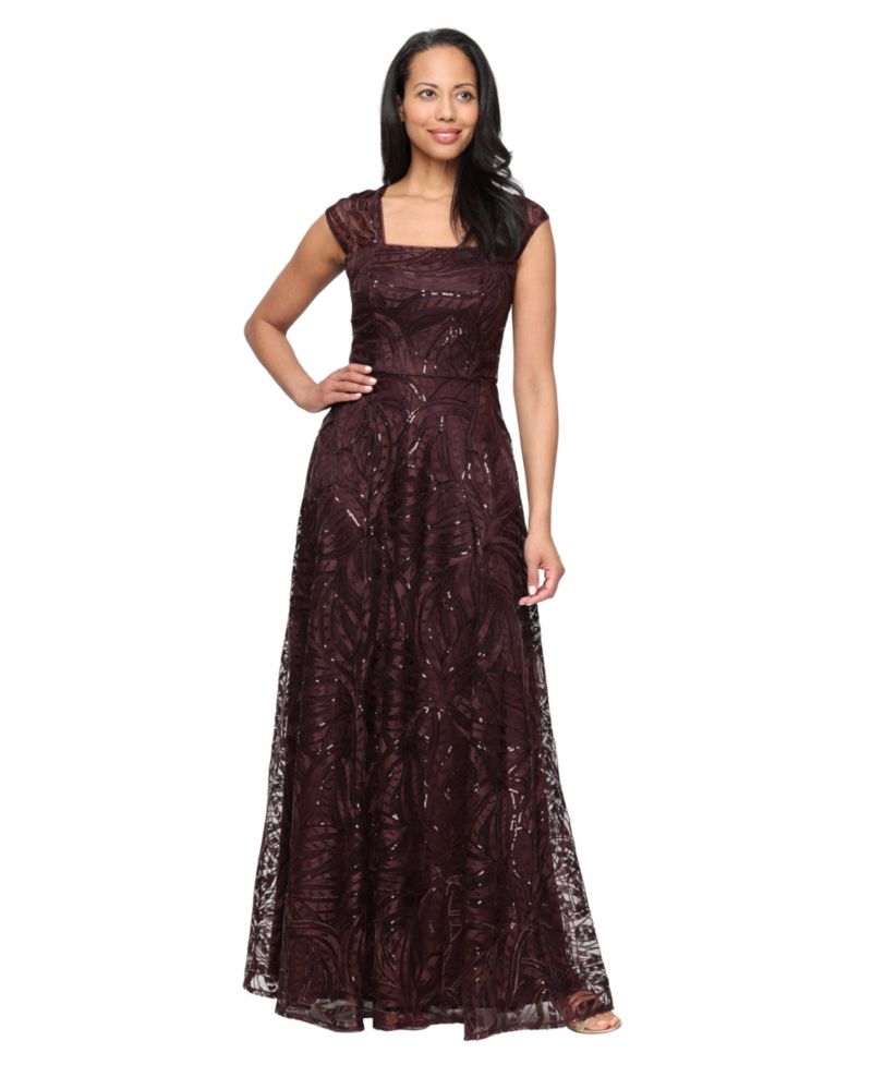 Women's Embroidered A-Line Square-Neckline Gown